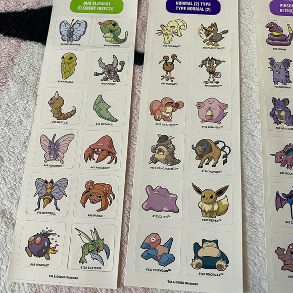 Vintage Sandylion Bug Normal Poison Fire & Water Element Pokemon Stickers - Picture 2 of 5
